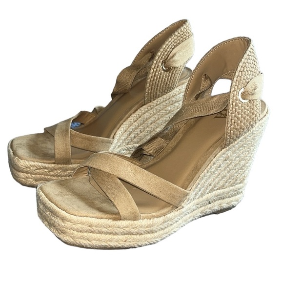 ZARA Lace Up Wedge Sandals Sandy Brown Size 38 NWOT - Picture 4 of 10